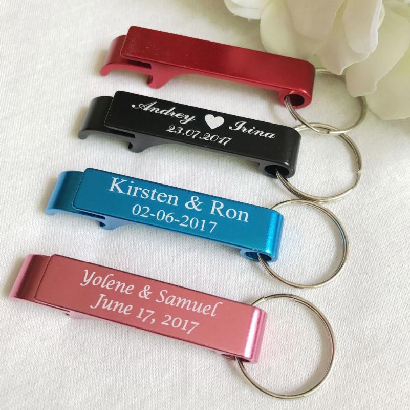 

Party Favor 50pcs Personalized Engraved Bottle Opener Key Rings Wedding Name And Date Day Keepsake Custom Favors Gifts