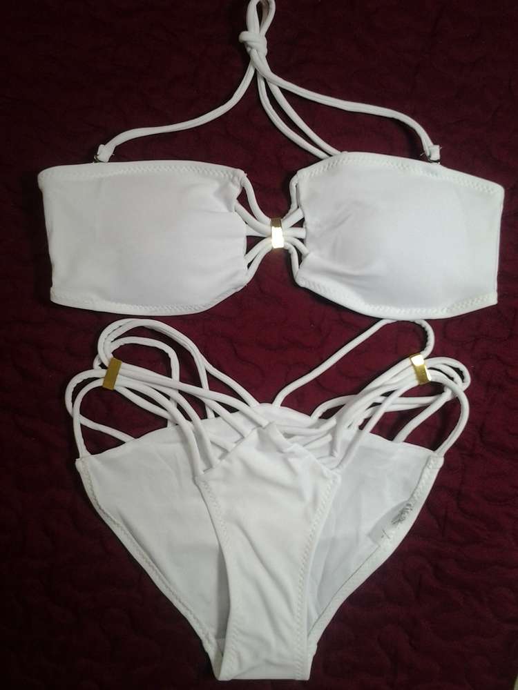 

Swimsuit Female Sexy Bikini Solid Color Black and White Small Chest triangl swimwear