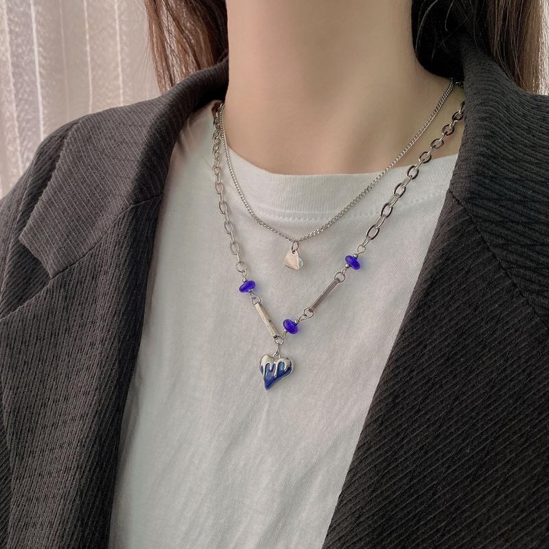 

Pendant Necklaces Ins Wild Metal Necklace Love Double Layered Chain Female Temperament Design Feeling Sweet And Cool Clavicle, Silver
