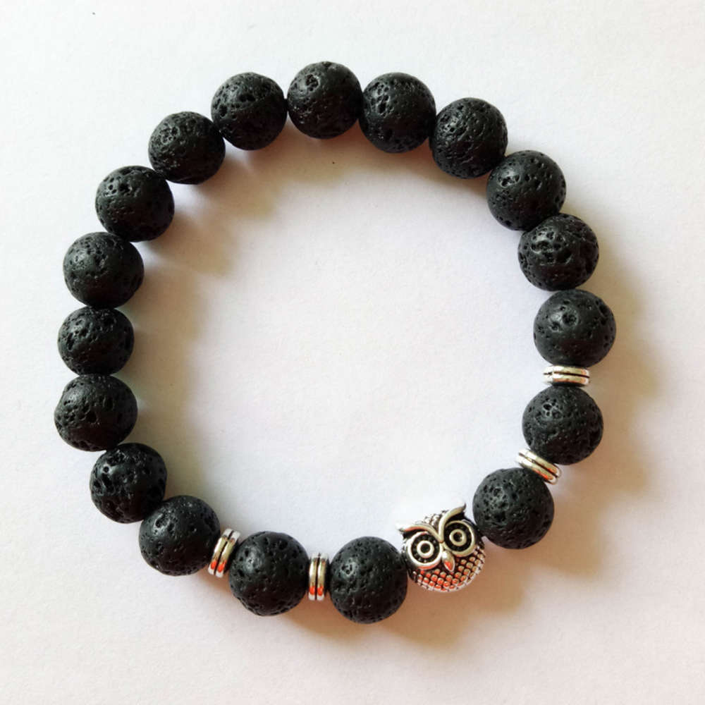 

Hand catenary Fashion natural lava volcanic stone bracelet for men, Black