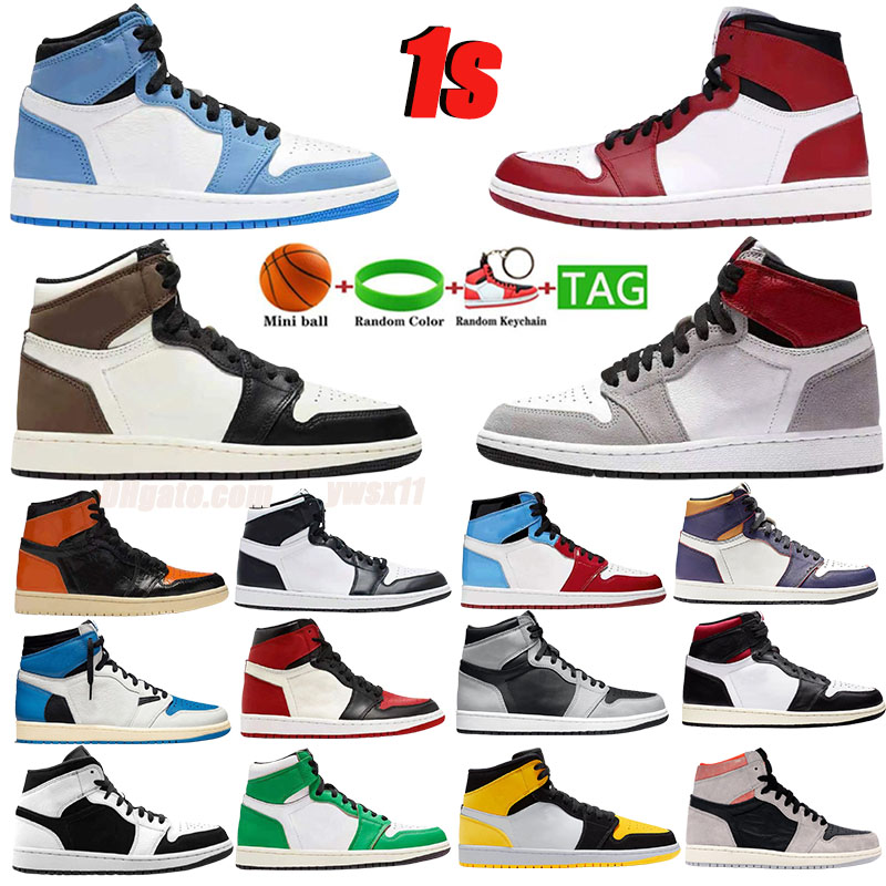 

University Blue Og Basketball Shoes Jumpman 1S High Dark Mocha Travis Scott Unc Light Smoke Grey Hyper Chicago Patent Bred Royal Toe Men Women Trainers Sneakers Green, Box