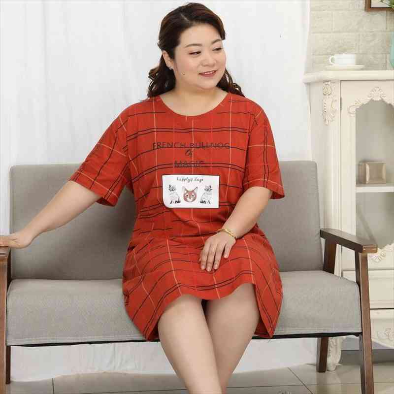 

100% Cotton 5xl Nightgowns Women Summer Plus Size Homewear Sexy Sleepwear Women Mom Sleepdress Underwear 130kg, Black;red
