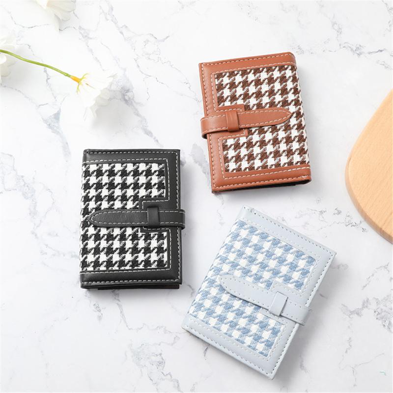 

Card Holders Women Holder PU Leather Vintage Fashion Female Plaid Wallet Small Mini Hasp Coin Purse Case Short Change Wallets, Black
