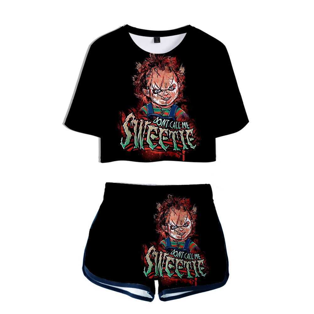 

Seed Of Chucky 3D Pop Shorts And T-shirts Ghost Doll Women Two Piece Sets Cool Print Horror Movie Girls Crop Top Clothes X0612, 3ddt-214