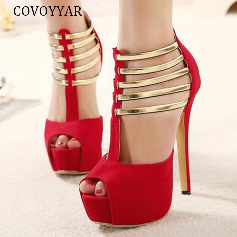 

Dress Shoes COVOYYAR High Heels Woman Sexy Pumps Women Platform Sandals Summer Flock Metal Thin Party Ladies WHH181, Black