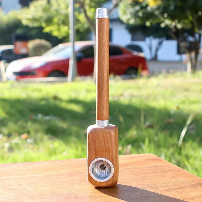 

4.65 inches wood pipe with metal bowl Straight rod removable wood pipes Portable wooden water pipe