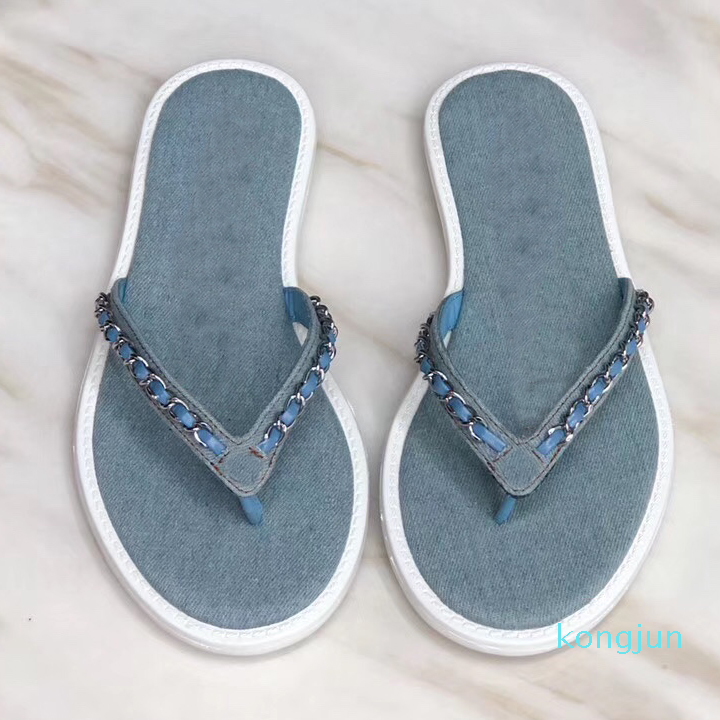 

Designer- Denim Women Slippers Designer Shoes Woman chain Flip Flops Sandals Slides Female Lady Summer Beach Flat, Pink