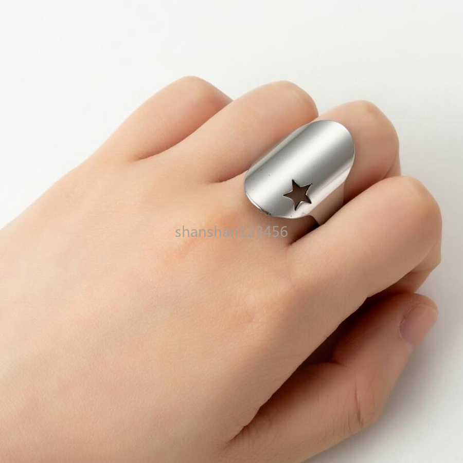 

Star Finger Nail Ring Tip Stainless Steel Hollow Band Open Adjustable Gold Rings for Women Fashion Jewelry Will and Sandy, Silver