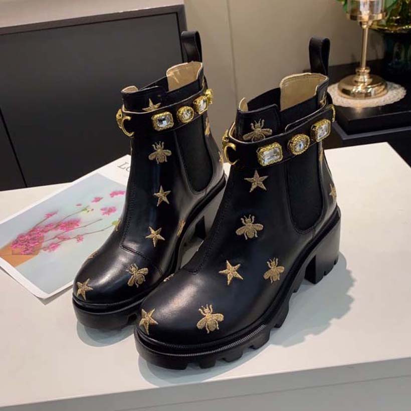 

Boots Womens Designer Boot Classic Ankle Booties Martin Women Shoes Removable Crystal Diamond Leather Cowhide Black Heel 6CM, #3