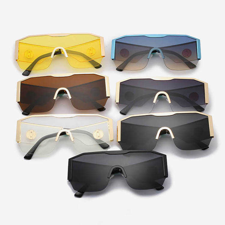 

Large Style One Piece Flat Full Lenses Oblong Sunglasses With Side Lens Cool Designer Metal Glasses Fashion Unisex Eyewear