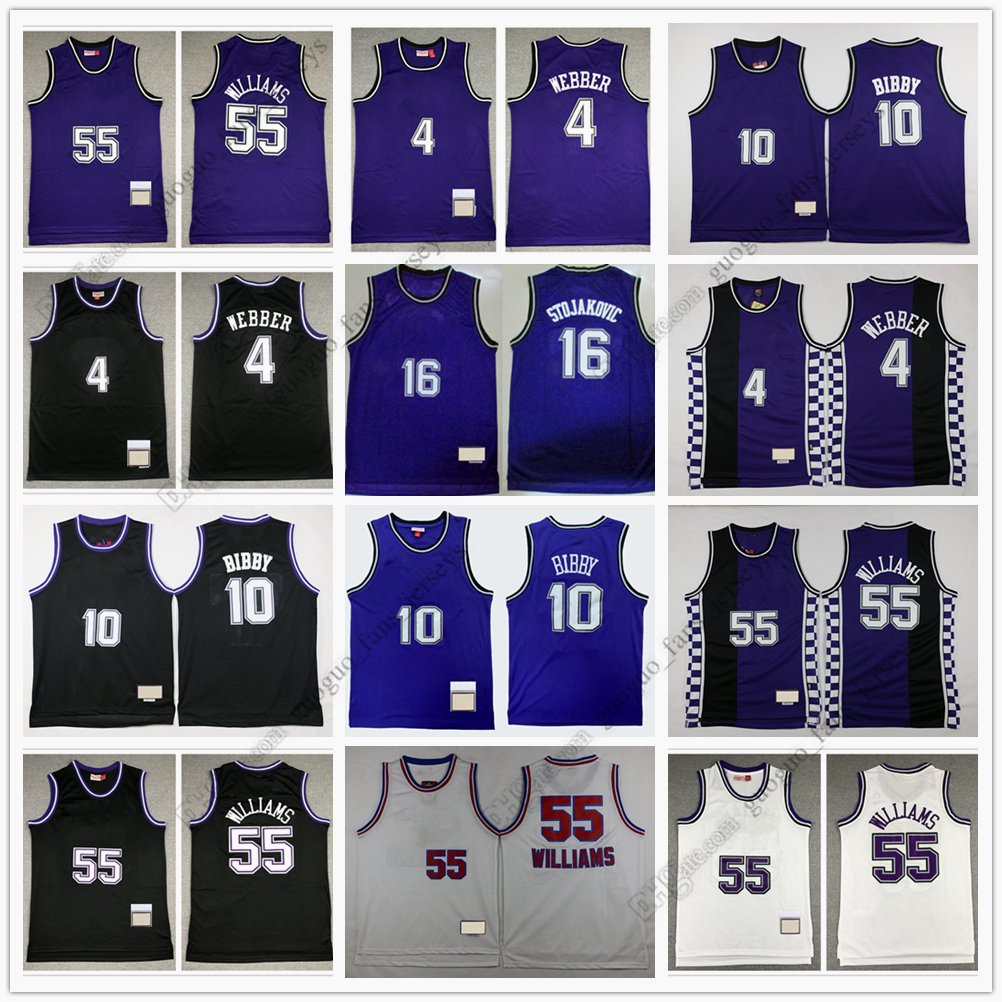 

Retro Mitchell and Ness Basketball Webber 10 Mike 4 Chirs Bibby stojakovic 55 Jason 16 peja Williams Blue High Quality Jersey Size S--XXL, Black;red