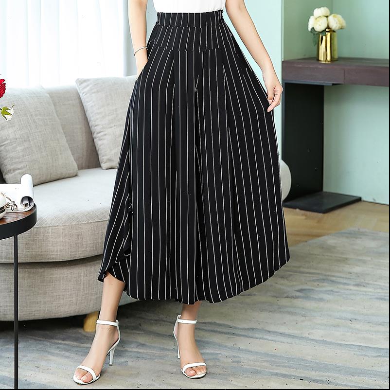 

summer striped womens pant wide leg pants women plus size casual plaid high waist vintage printed flare, Black;white
