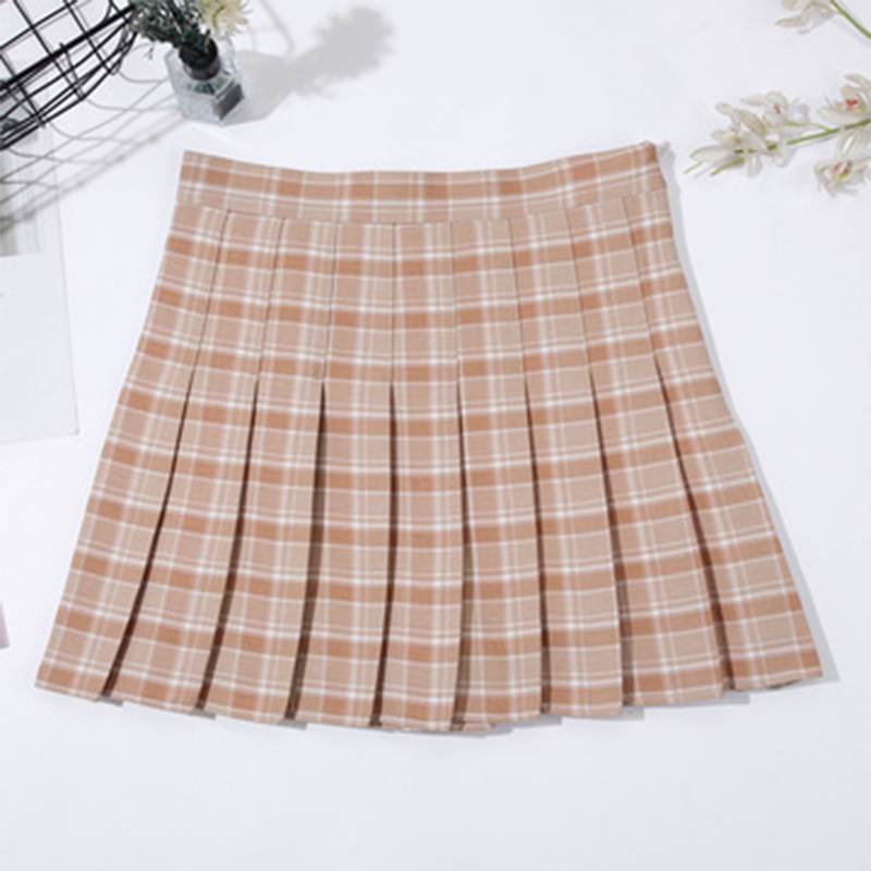 

Summer Women Mini Skirt Pleated Plaid High Waist A-Line Skirts For Girls zipper Kawaii Preppy Style Fashion Casual Ladies 210518, 02 dark gray