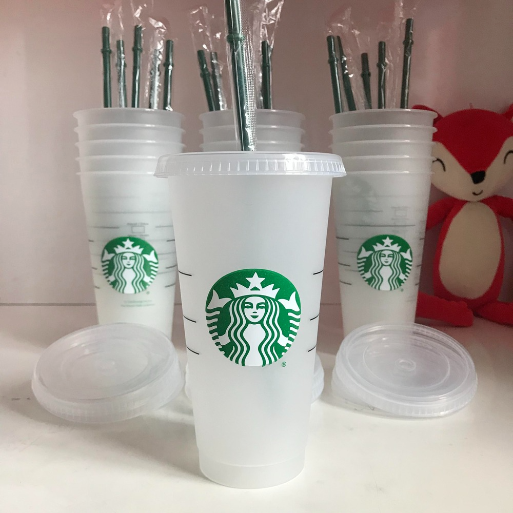 

Starbucks 24OZ/710ml ,Plastic Tumbler Reusable Clear Drinking Flat Bottom Cup Pillar Shape Lid Straw Mug Bardian, 5pcs stock