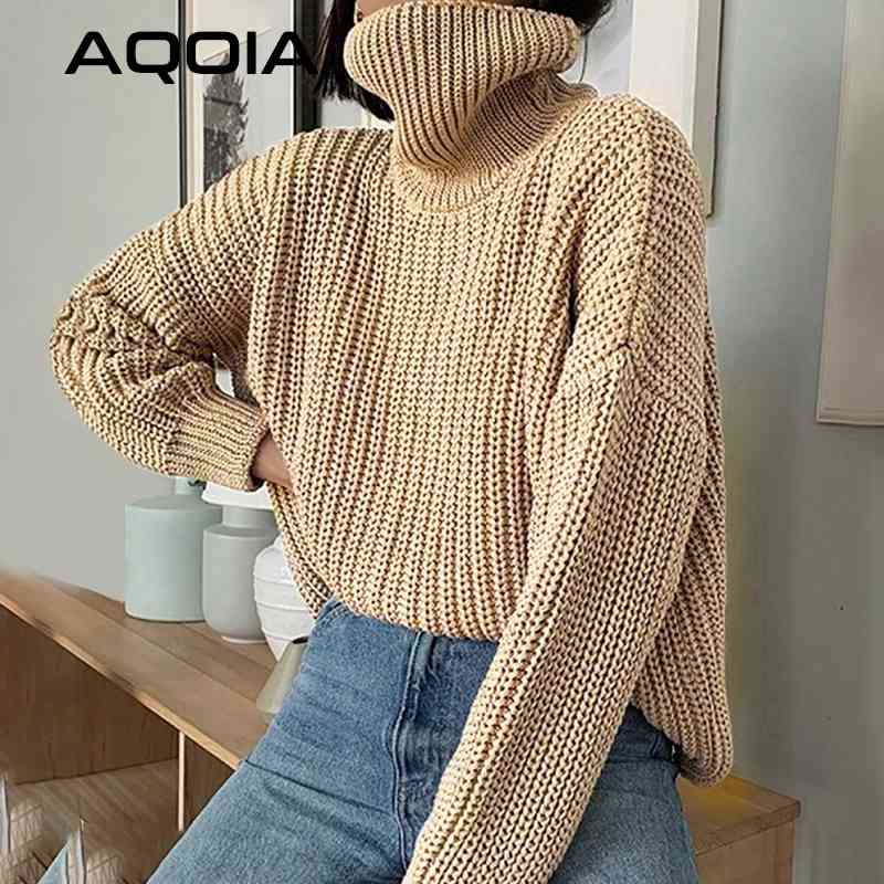 

Women Knitted Turtleneck Sweater Long Oversized Sweaters Solid Cashmere Pullovers Winter Korean Knit Female Tops 210521, Sku