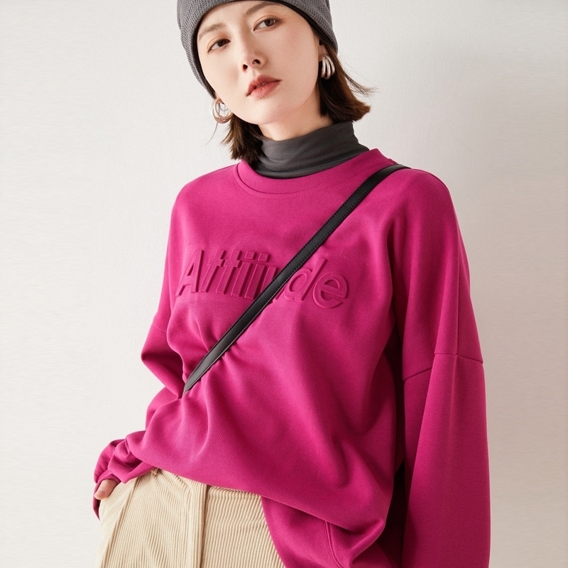 

Round neck women 2021 spring and autumn loose large sweater Korean lazy ins bottomed SHIRT COTTON letter coat, White