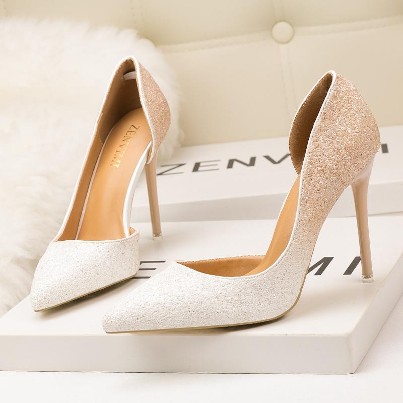 

Dress Shoes 2021 Women Pumps Extrem Sexy High Heels Thin Female Wedding Gold Sliver White Ladies, Violet golden