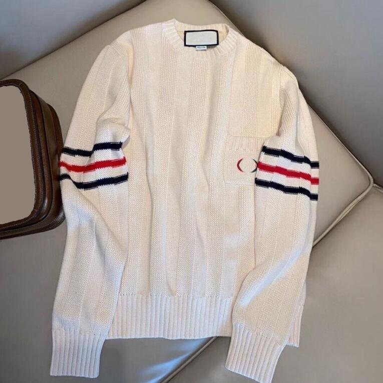 

2021 Paris Fashion Designer Women's Sweater Men's Long sleeve Round neck comfortable G letter embroidery three-dimensional stripe warm cashmere, White