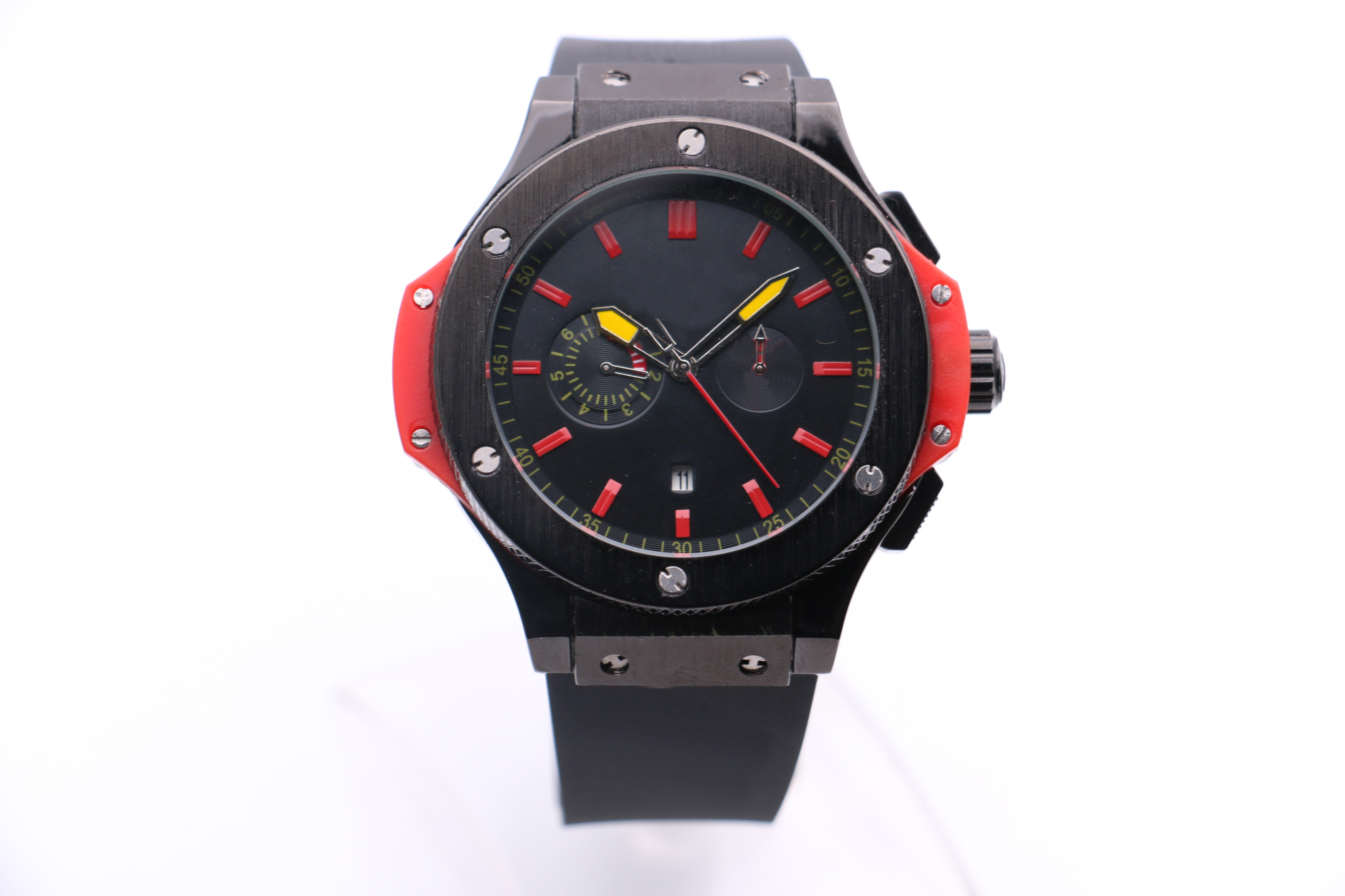 

Men's Mechanical Watch NX Modern Fashion Business Black Stainless Steel Case Rubber Strap Dial Orange Red Five-Hand Multifunction Calendar, Multi-color