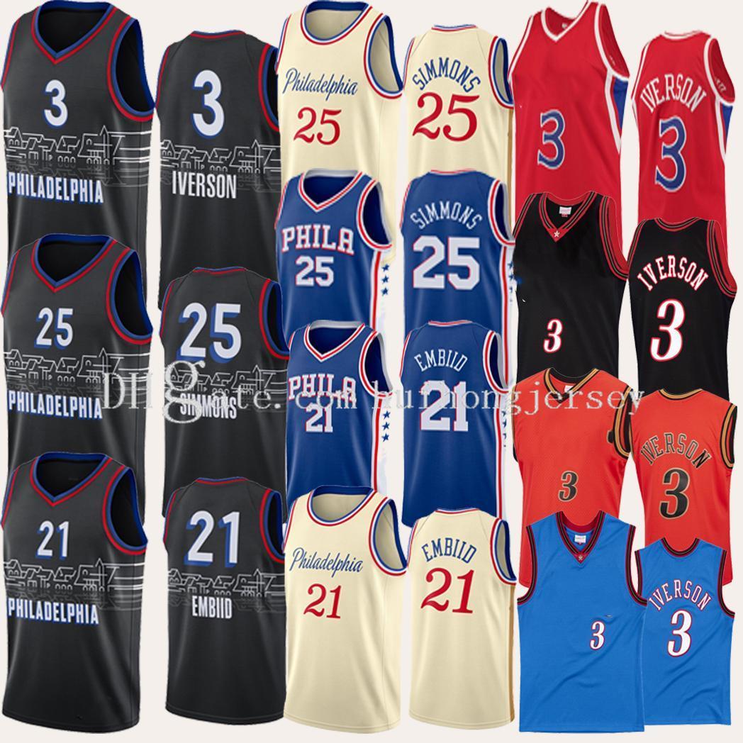 

Men Philadelphia Jersey Ben Simmons 3 Iverson 21 Embiid 2020-21 #00 City Black Boathouse Row Jersey S-2XL, Color14