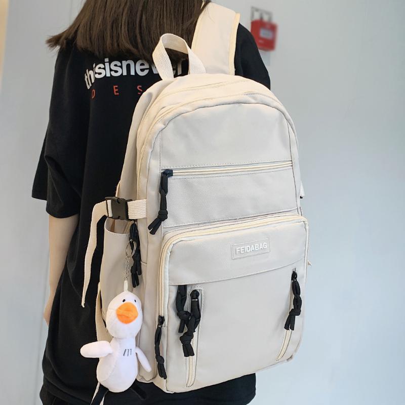 

Backpack Men Women White Nylon Trendy Laptop Student Bag Cool Male Female College Boy Girl Travel Book Fashion Lady, Black