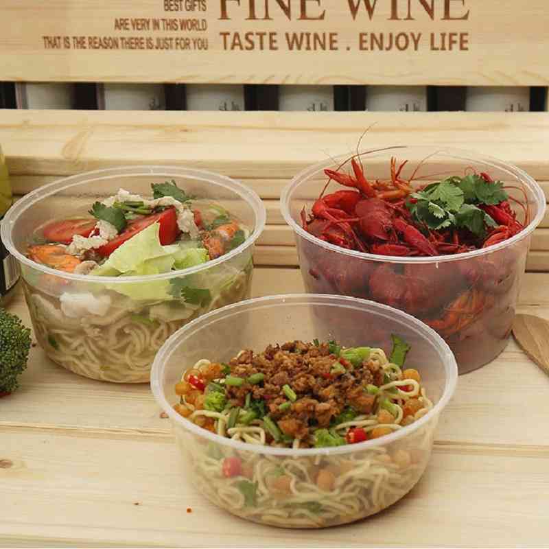 

Round 1000ml disposable packing lunch box fast food soup bowl sauce Bento plastic transparent thickened