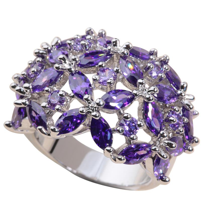 

Wedding Rings Great 3 Color Optiones Red Garnet Purple Zircon Green Olive Silver Plated Argent Ring Size 6 7 8 9 S0639 S0652 S0667