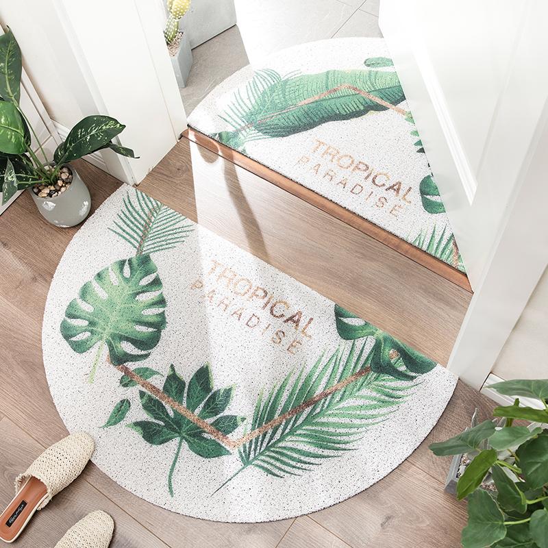 

Carpets Nordic Green Plant Semicircle Entrance Hall Carpet PVC Wire Loop Mat INS Door Living Room Floor Bathroom Non-slip Rug