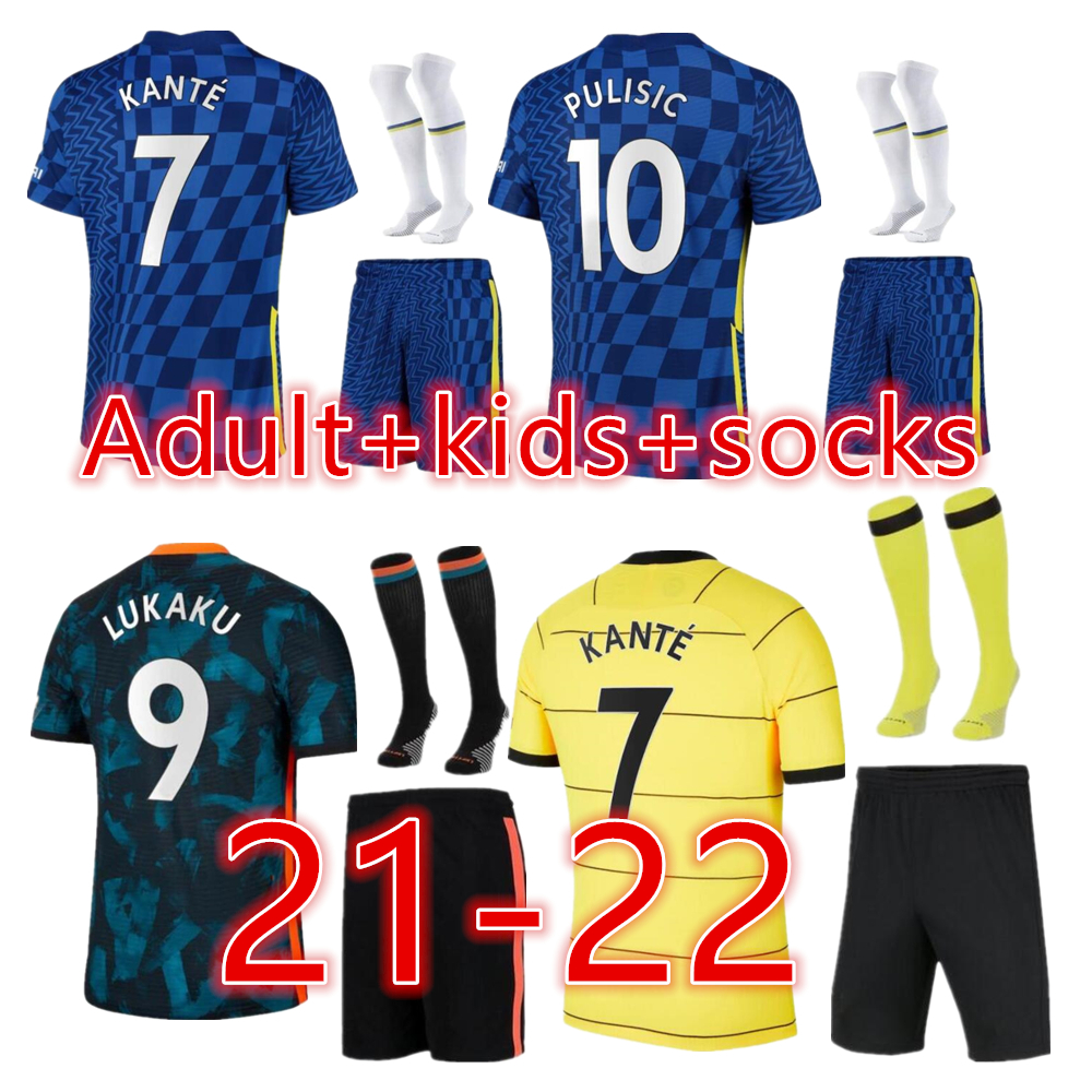 

21 22 CFC soccer jerseys sets 2021 2022 LUKAKU ZIYECH PULISIC MOUNT KANTE HAVERTZ WERNER ABRAHAM CHILWELL GIROUD HUDSON-ODOI men + kids kits socks uniforms