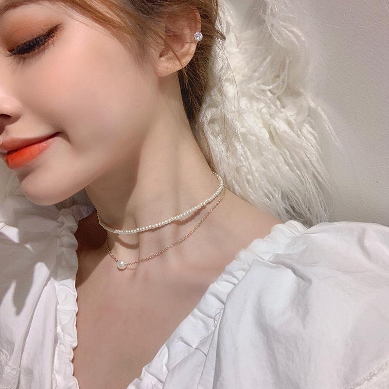

Pendant Necklaces Fashion Imitation Pearl Chain Double Layered Necklace For Women Elegant Clavicle Fairy Girl Chocker