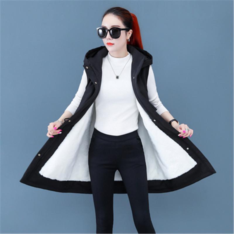 

Women's Vests Autumn Winter Sleeveless Hooded Jacket Women Plus Size Slim Long Overcoat Female Cotton Padded Waistcoat Parkas ZY5996, Black;white