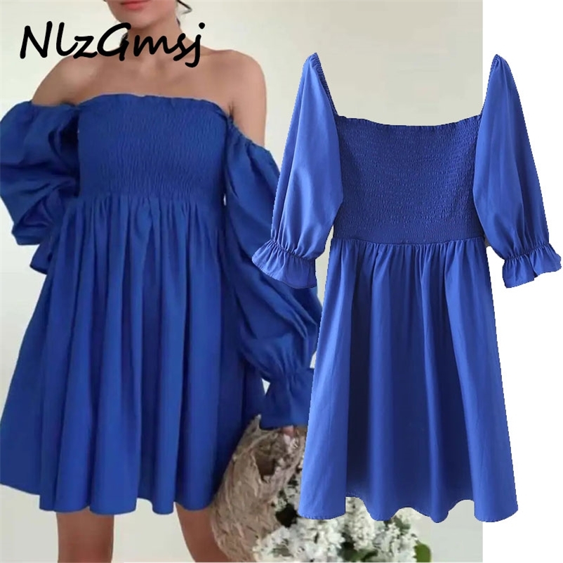 

Dres Elegant Ladies Sexy Slits Square Neck Puff Sleeve Holiday Party Casual Summer 06 210628, As picture