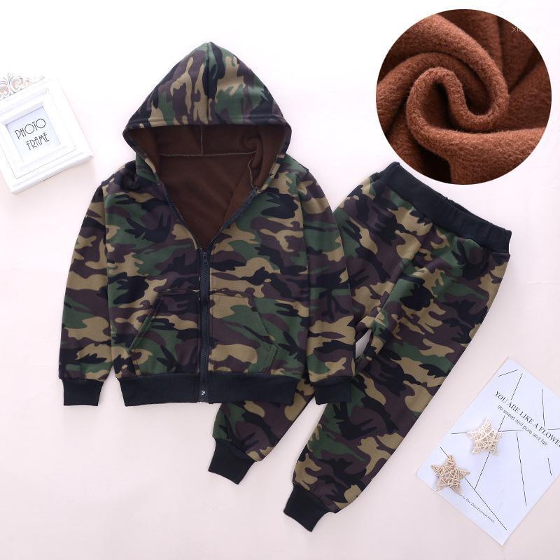 

Clothing Sets DIIMUU Winter Boys Girls Warm Military Camouflage Hooded Coat + Pants Kids Child Puls Velvet Clothes Suits Outfits, Black