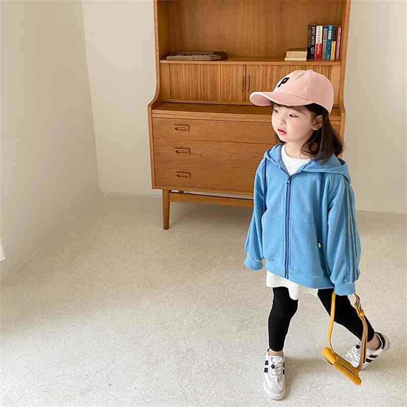 

Spring unisex casual sports hoodies Boys and girls loose 4 colors hooded zipper jackets kids outwears 210708, Pink