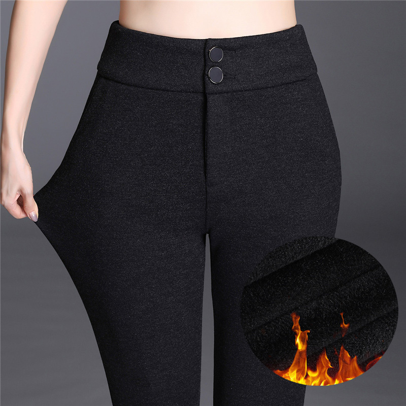 

OL office winter warm fleece thick women' pants female high waist pencil pants capris for women trousers woman Plus size 210519, Brown