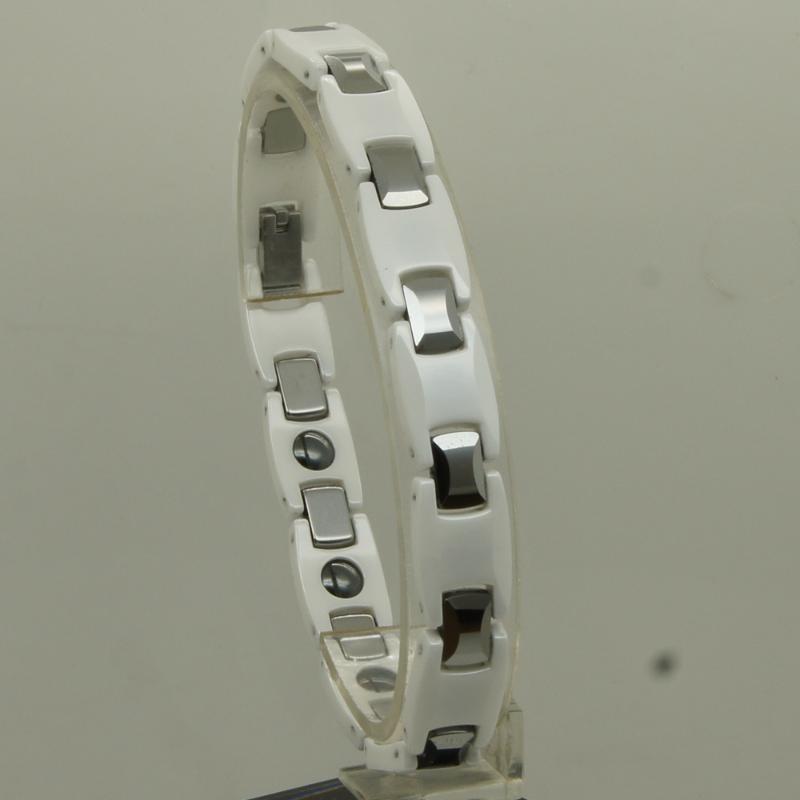 

Men/women Black Magnetic Stone Hi-tech Scratch Proof White Ceramic & Tungsten Middle Link Bracelet Link, Chain