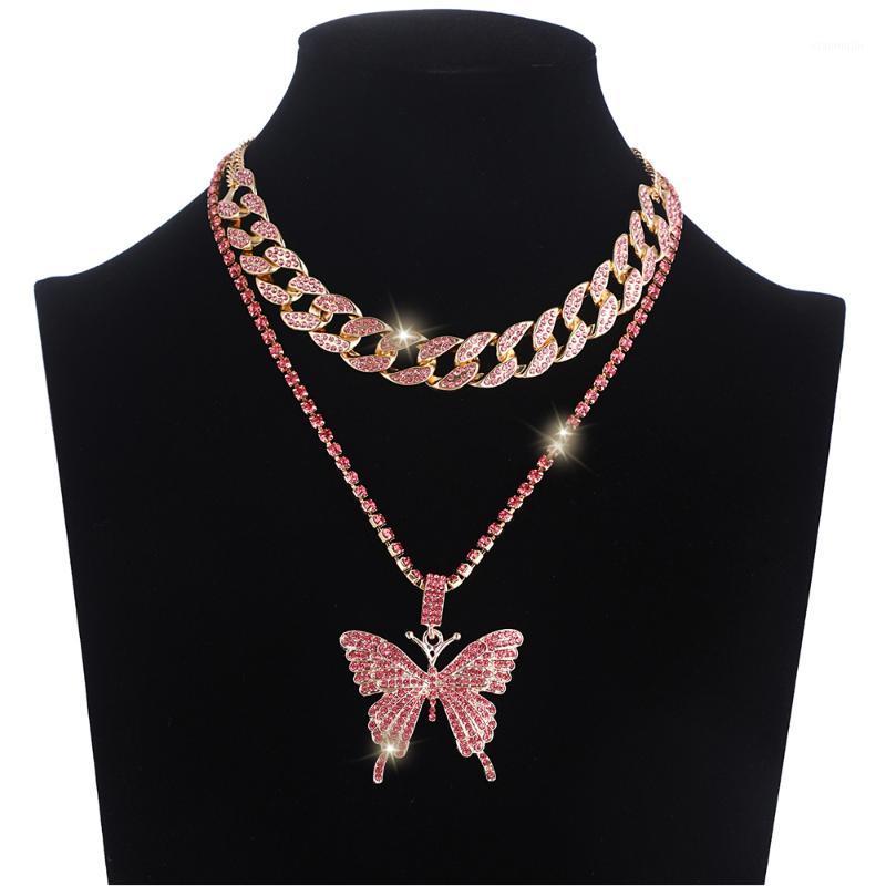 

Chokers Iced Out Butterfly Necklace Pendant Cuban Link Chain Choker Women Girls Chains Luxury Bling Hip Hop Jewelry