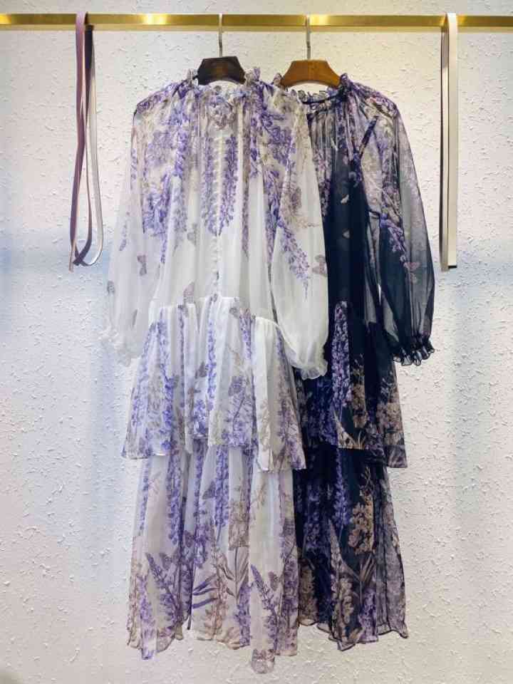 

Casual Dresses Australian early spring purple print butterfly long sleeve layered belt dress magnolia WK7M, 2# packing bag