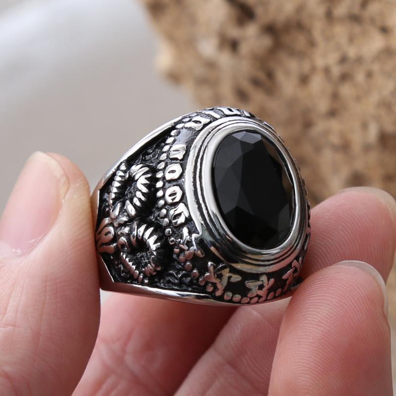 

Cluster Rings Gothic Big Black Stone Ring For Men Women Stainless Steel Egypt Eye Of Horus Pagan Satan Goat Signet Jewelry Gift