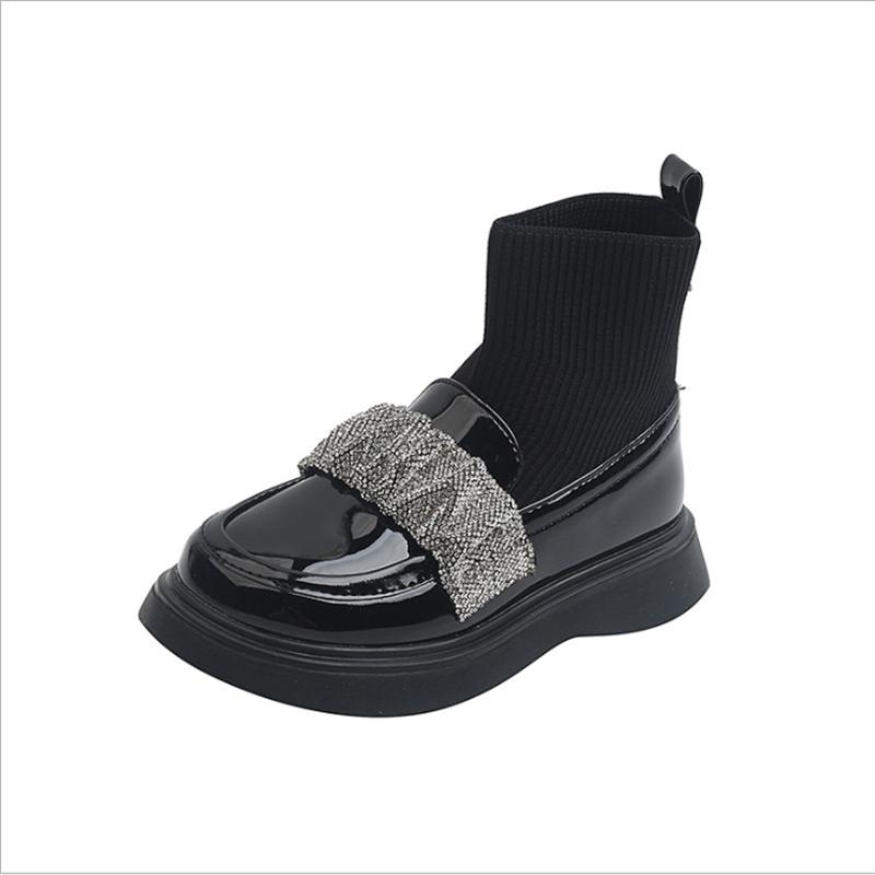 

Boots 2021 Autumn Children For Girls Rhinestone Knit Socks Princess Shoes Soft Sole Fashion Kids Size 26-37, Black;grey