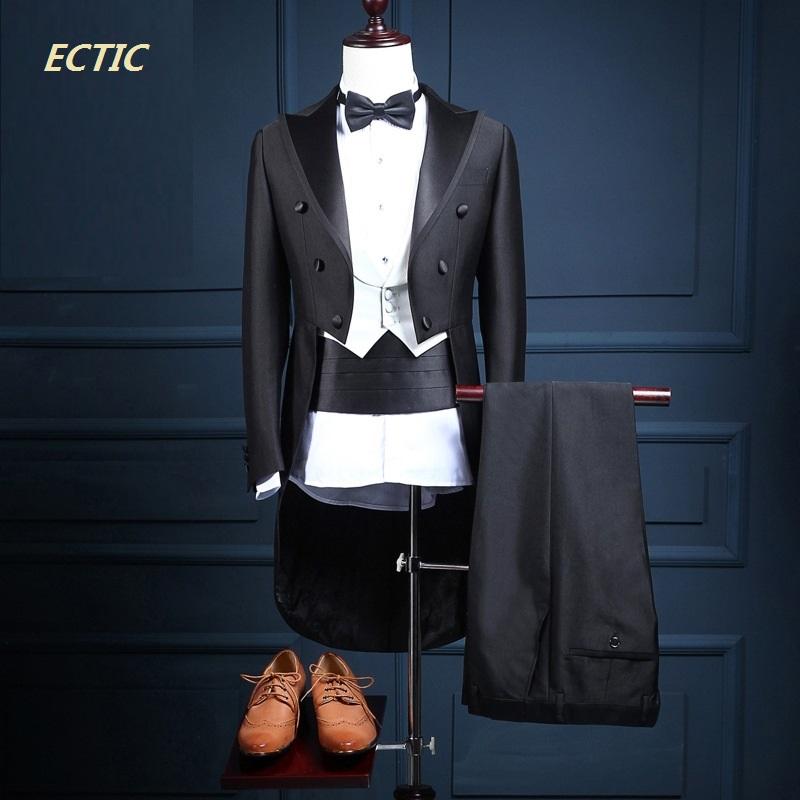 

Men' Suits & Blazers Custom High Quality Brand Men Dress Coat Tails Wedding Black Slim Fit Male Suit Jacket+Pants+Vest+BowTie+Belt