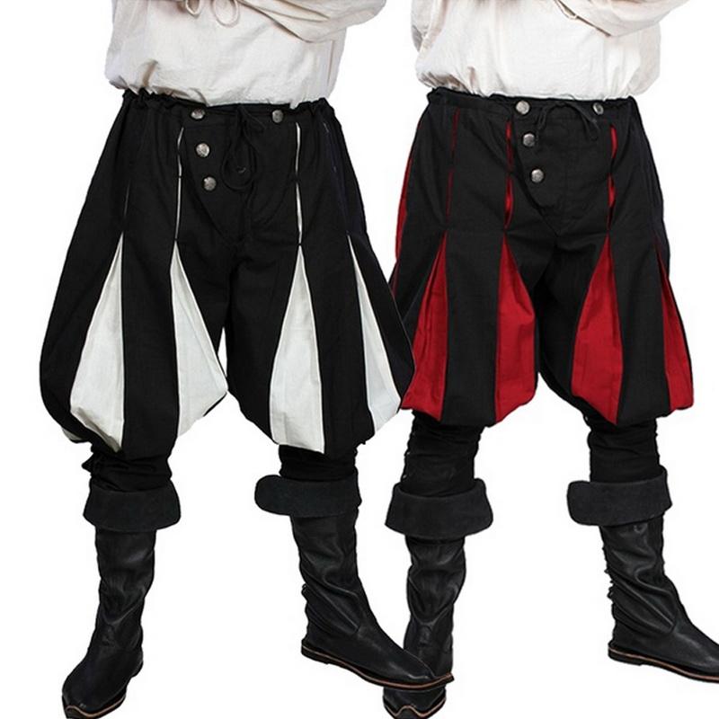 

Men' Pants Fashion Men Medieval Cosplay Costume Casual Clothes Vintage Trousers Halloween Stage Loose Pirate Streetwear, White