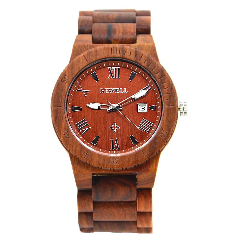 

Wristwatches BEWELL Top Quartz Mens Wrist Watches Quality Calendar Wooden Watch Accessories Man Drop Supplier 109B, 109bg