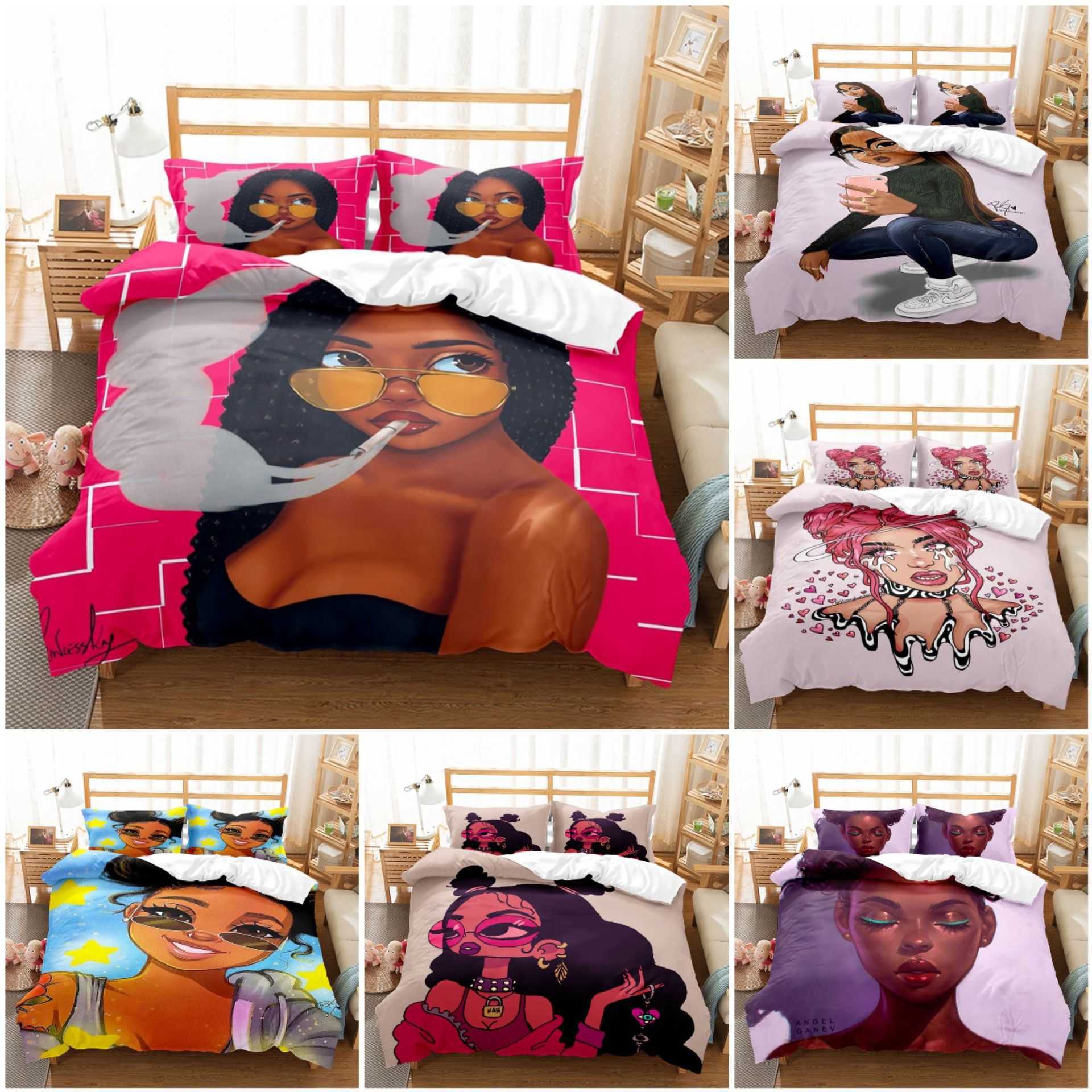 

Girls 3D digital printing 3-piece 4-piece quilt sheet, White