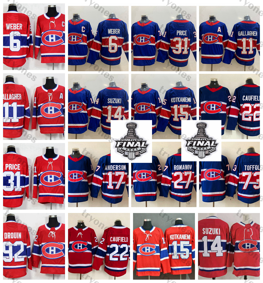 

2021 Stanley Cup Final Montreal Canadiens Hockey Jerseys Reverse Retro 22 Cole Caufield Carey Price Shea Weber Gallagher Toffoli Drouin Kotkaniemi Suzuki Romanov, Reverse blue11