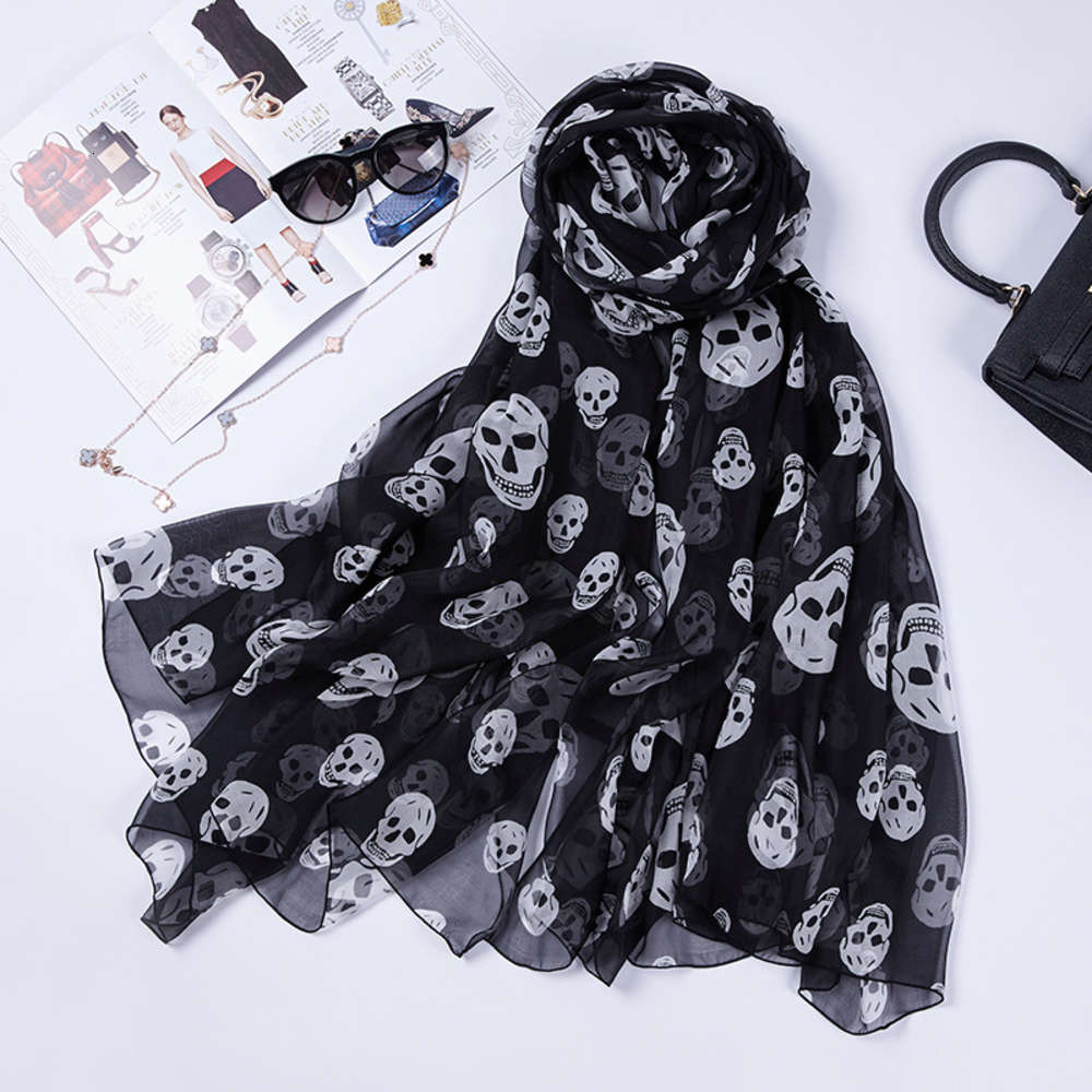 

Scarves Silk Scarf Black Skull Head women's spring and autumn winter long shawl