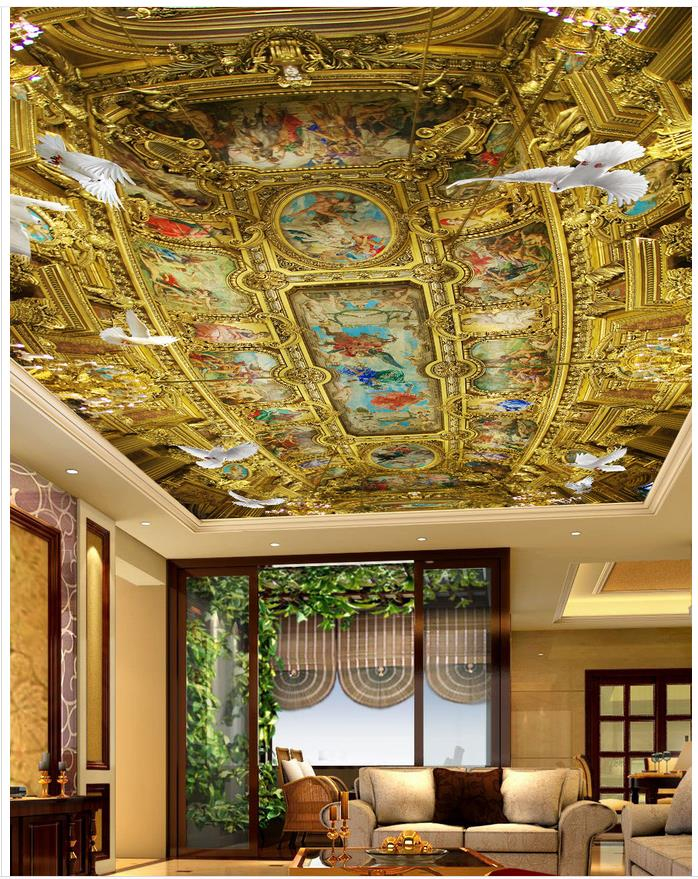 

European luxury palace church oil painting ceiling mural 3d murals wallpaper for living room, Gold