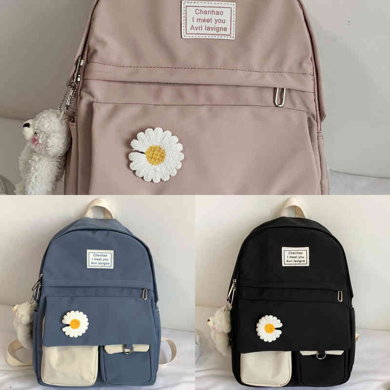 

Backpack Style Girl College Student Cute Flower Nylon Women School Bag Lady Kawaii Female Fashion Bags Book Trendy Travel New 1119
