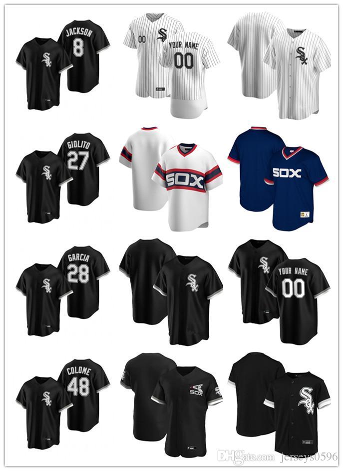 

Custom Mens women Youth Chicago White Sox 8 Bo Jackson 27 Lucas Giolito 28 Leury Garcia 48 Alex Colome Baseball Jerseys, Blue;black