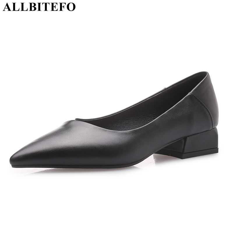 

ALLBITEFO brand high heels genuine leather office ladies shoes thick heels party women shoes spring women heels girls shoes 210611, As picture